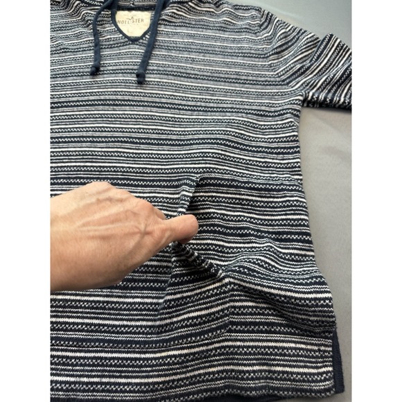 Hollister Hoodie Men's XL Navy White Striped Front Pocket‎ 100% Cotton - Picture 5 of 9